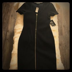 Express black dress with gold front zipper. *NEW*